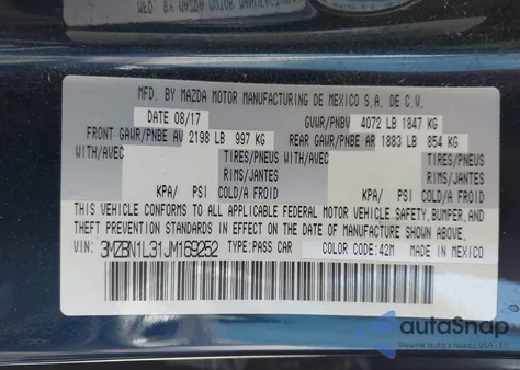 2018 Mazda Mazda3 Touring from USA, damaged, VIN 3MZBN1L31JM169252